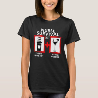Camiseta Kit de Sobrevivência de Enfermeira Cocktail de Caf