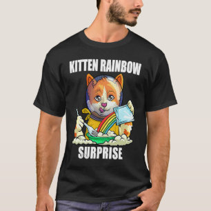 Camiseta Kit de Surpresa de Gatinho Arco-Íris Retrô Estilo 