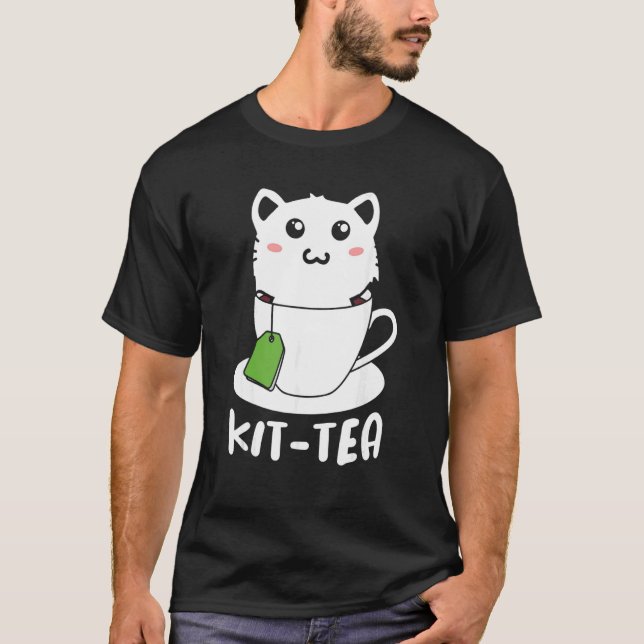 Camiseta Kit Retro Tea Kitten Cat Tea Drinker Teacup Pun (Frente)