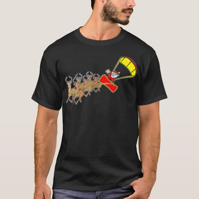 Camiseta Kitesurfing Papais noeis Sleigh Christmas Kitboard (Frente)