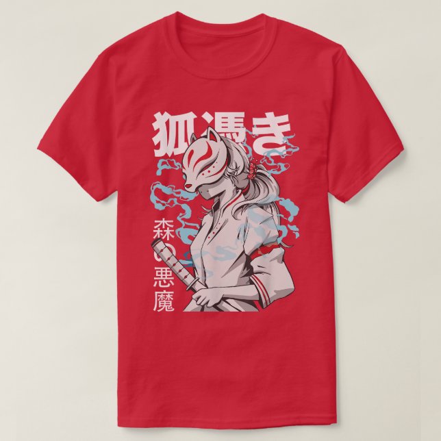 Camiseta Kitsune Anime Fox Samurai Japonês (Frente do Design)