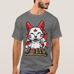 Camiseta Kitsune Cute Anime Sushi Japonês Nove De Forma Per