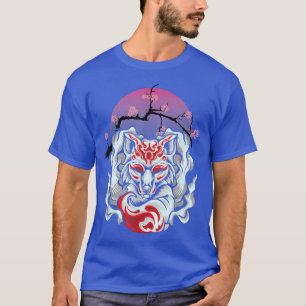 Camiseta Kitsune Fo Japonês Nove Feita De Flor De Cereja