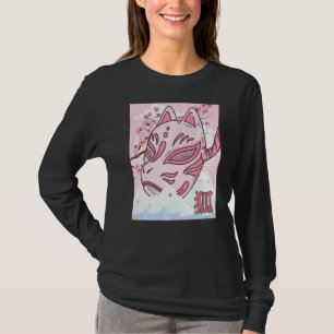 Camiseta Kitsune Mask Japonês Aestético Fox Mask Cherry Bl