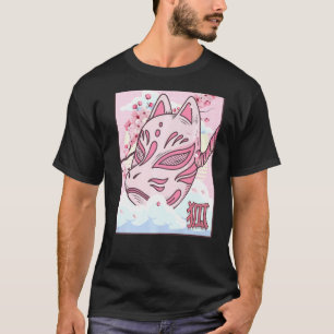 Camiseta Kitsune Mask Japonês Aestético Fox Mask Cherry Bl