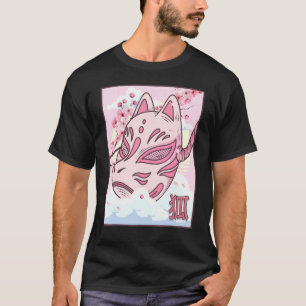 Camiseta Kitsune Mask Japonês Aestético Fox Mask Cherry Bl