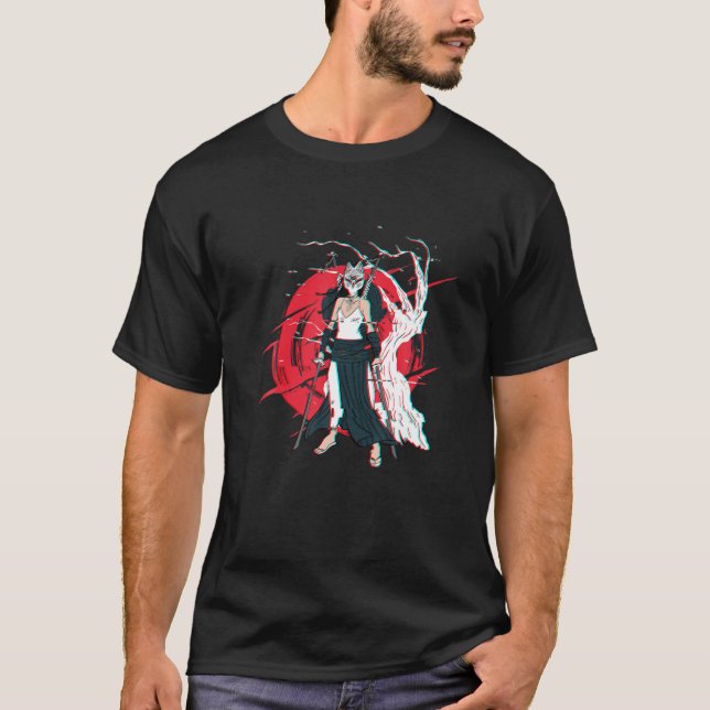 Camiseta Kitsune Mask Japonês - Espada Katana Fox Samurai G (Frente)
