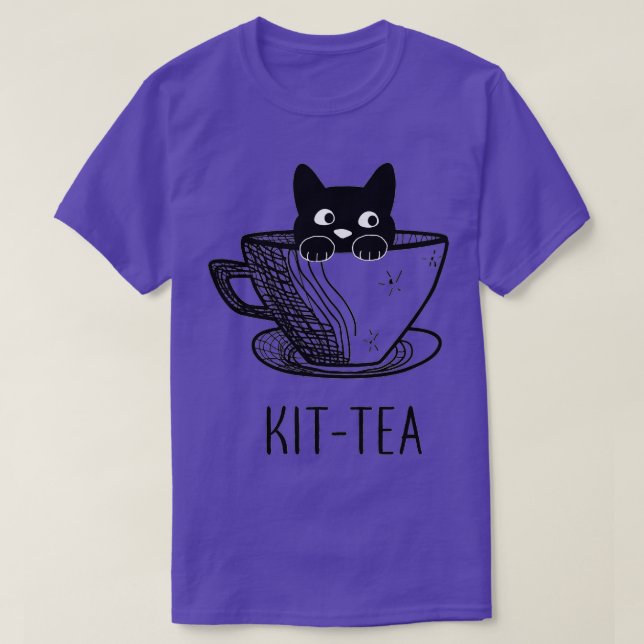 Camiseta KitTea Cat Fora De Lover Fofo E Gato Negro Engraça (Frente do Design)