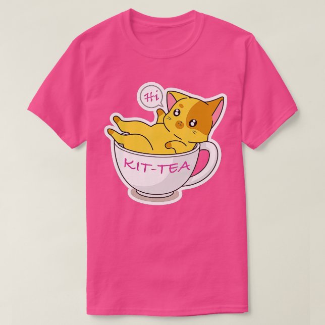 Camiseta KitTea Cat Lover Bonito E Engraçado Cat5 (Frente do Design)