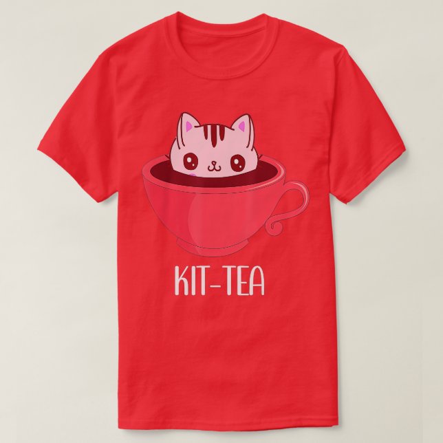 Camiseta KitTea Cat Mug Kit Tea Cup Cute para os amantes de (Frente do Design)