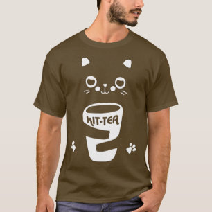 Camiseta KitTea Engraçado Gato Bonito Rosto Gato Rosto Vint