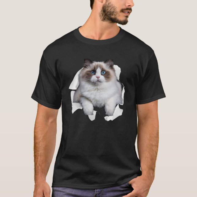 Camiseta Kitten Azul Torn Cloth Himalayan Birman Ragdol (Frente)