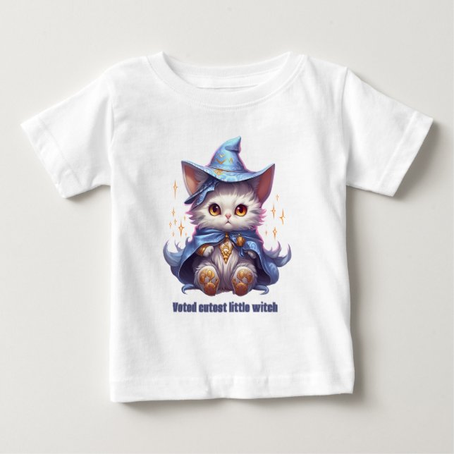 Camiseta Kitten Bruxa Azul de Halloween (Frente)