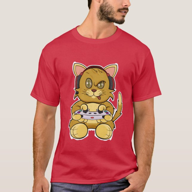 Camiseta Kitten Cat With Gaming Controller I Funny Gaming f (Frente)