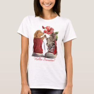 Camiseta Kitten e cachorrinho se cumprimentam