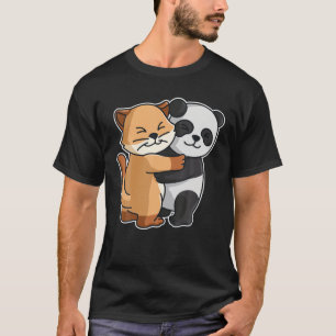 Camiseta Kitten E Panda Cute Animal Para Mulheres Abraço De