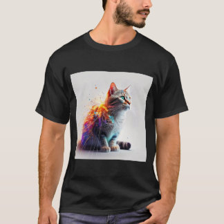 Camiseta Kitten Energy Burst: Um Feline Duo Colorido