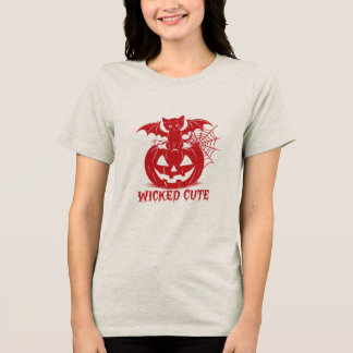 Camiseta Kitten Halloween com Wings Bat Pumpkin T Shirt