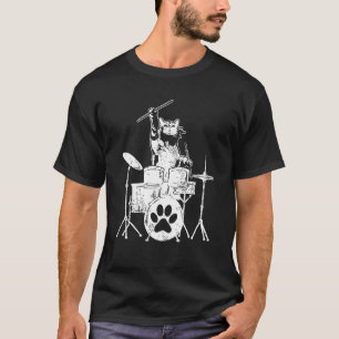 Camiseta Kitten Rockstar Cat Jogando Drummer