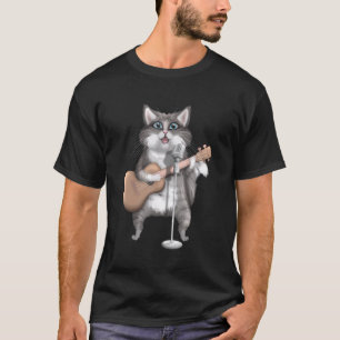 Camiseta Kitty Cat Cantando Guitarrista Músico Gui
