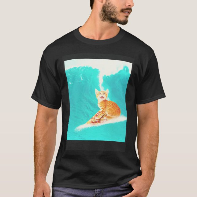Camiseta Kitty Cat Surfing Pizza (Frente)