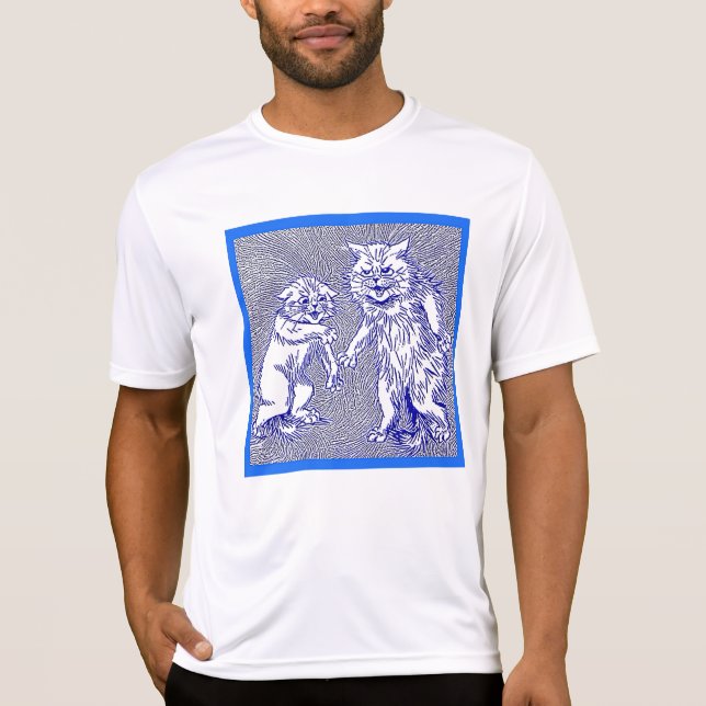 Camiseta Kitty Cats em Azul por Louis Wain (Frente)
