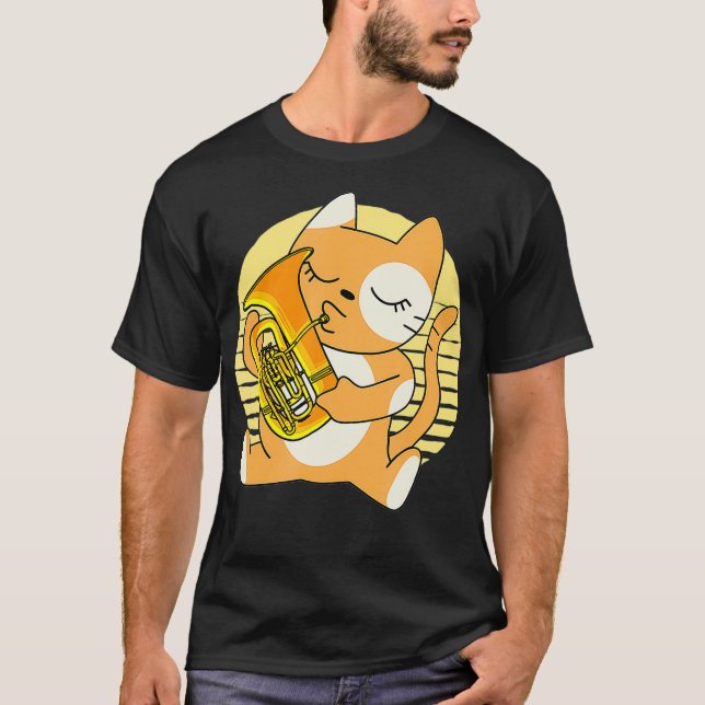 Camiseta Kitty Playing Euphonium Instrument Musician Pet (Frente)
