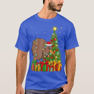 Camiseta Kiwi Bird Lighting Xmas Tree Santa Hat Cristo Kiwi