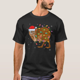 Camiseta Kiwi Bird Xmas Lighting Santa Hat Natal