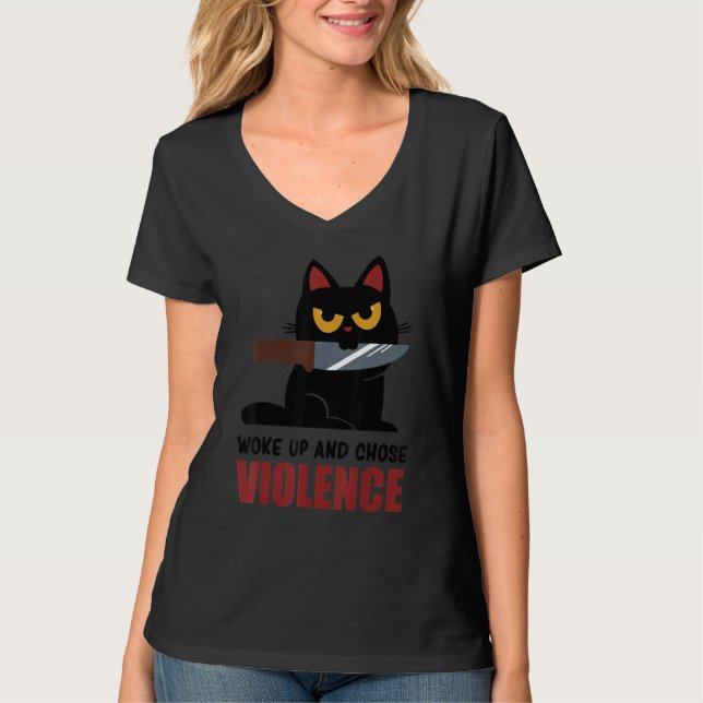 Camiseta Knife Cat Woke Up And Chose Violence  Tee (Frente)