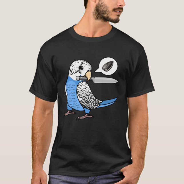 Camiseta Knife Parrot Quer Sementes I Blue Budget Budgeriga (Frente)