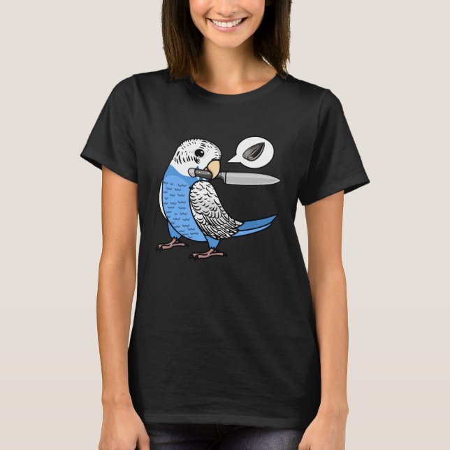 Camiseta Knife Parrot Quer Sementes I Blue Budget Budgeriga (Frente)