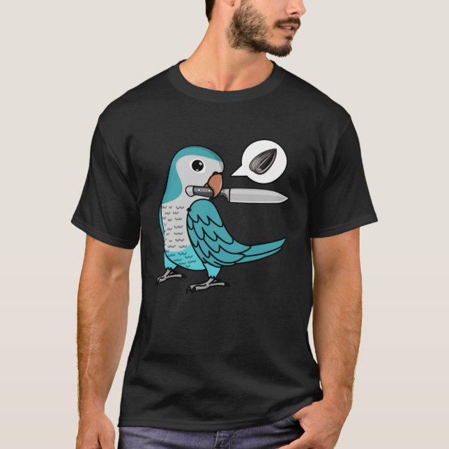 Camiseta Knife Parrot Quer Sementes I Blue Monk Parakeet Qu (Frente)