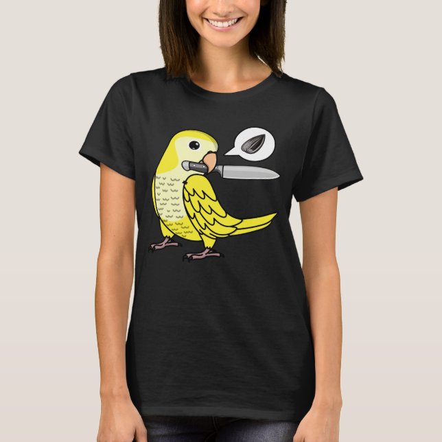 Camiseta Knife Parrot Wants Seeds I Yellow Lutino Monk Para (Frente)