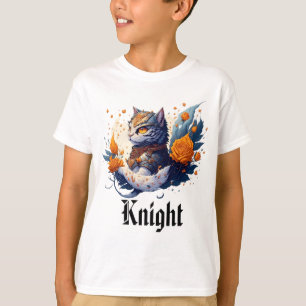 Camiseta Knight Cat Heroic Warrior e crianças rosas