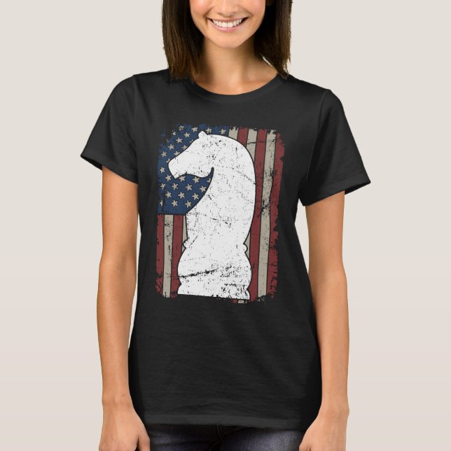 Camiseta Knight Chess Piece USA Flag  Mens Womens Chess Pla (Frente)