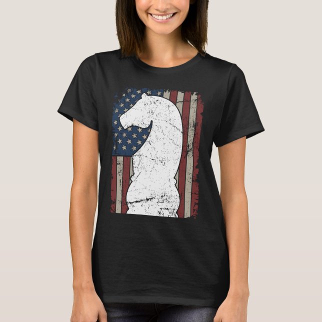 Camiseta Knight Chess Piece USA Flag  Womens Mens Chess Pla (Frente)
