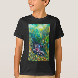 CAMISETA KNIGHT LANCELOT, HORSE ANDANDO NA FLORESTA VERDE