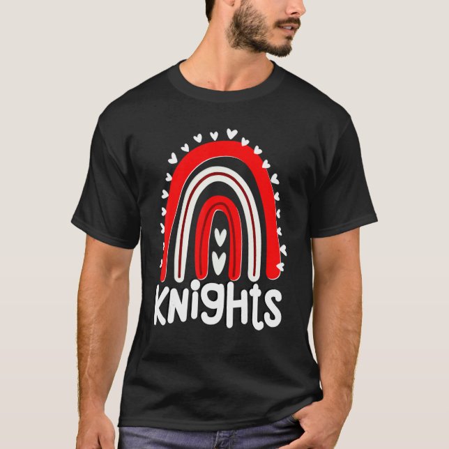 Camiseta Knights School Mascot Hearts Rainbow Knight Sports (Frente)