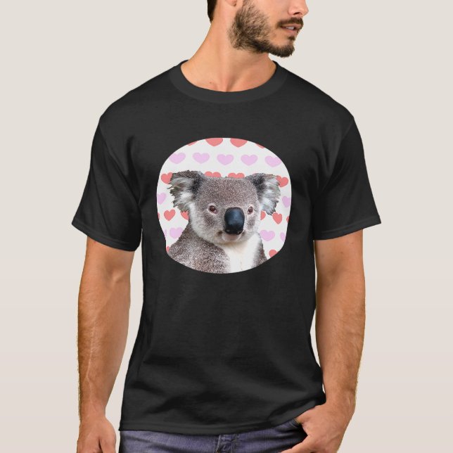 Camiseta Koala Bear Ama Coração Vermelho Rosa (Frente)
