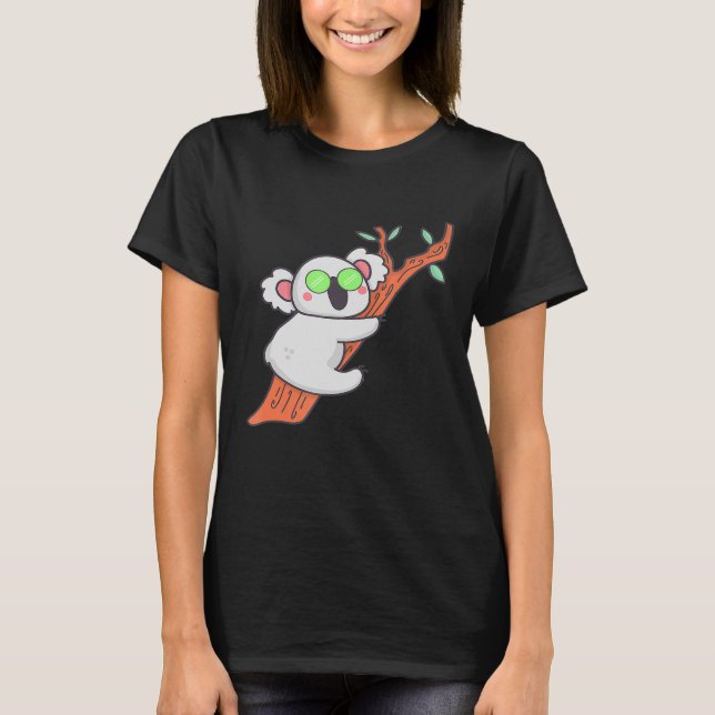 Camiseta Koala Bonita Com Óculos De Sol Prendendo Em Um Id  (Frente)