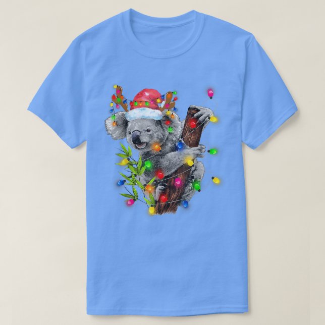 Camiseta Koala Christmas Lights Funny Santa Hat Merry Chris (Frente do Design)