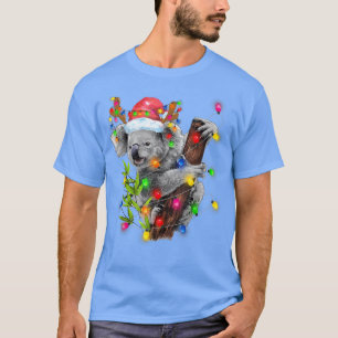 Camiseta Koala Christmas Lights Funny Santa Hat Merry Chris