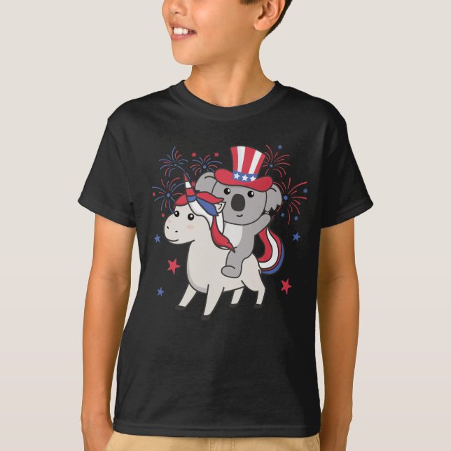 Camiseta Koala Com Unicórnio Para Fogos De Fogo T- (Frente)