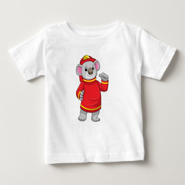 Camiseta Koala como Bombeiro com Helmet (Frente)