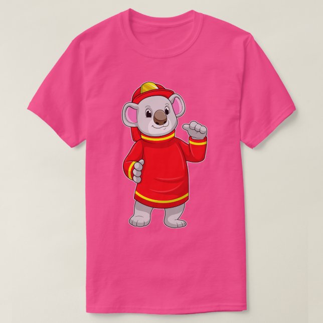 Camiseta Koala como Bombeiro com Helmet (Frente do Design)