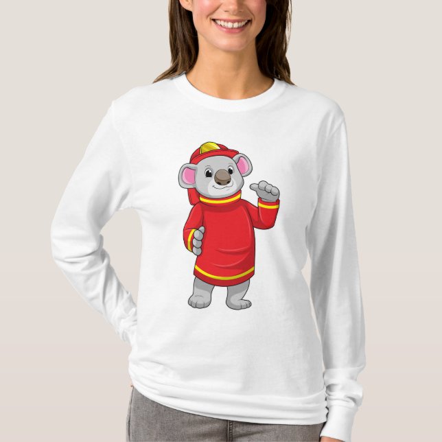 Camiseta Koala como Bombeiro com Helmet (Frente)