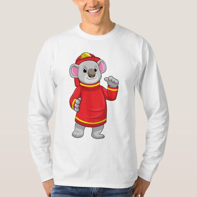 Camiseta Koala como Bombeiro com Helmet (Frente)