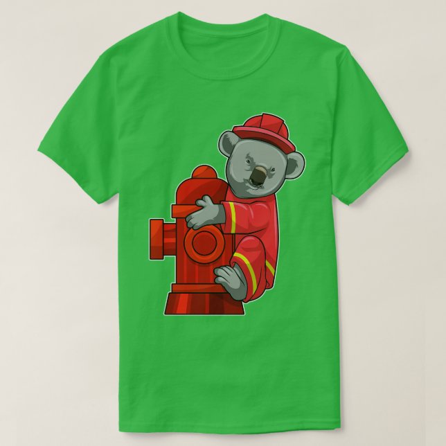 Camiseta Koala como Bombeiro com Hidrante de Fogo (Frente do Design)
