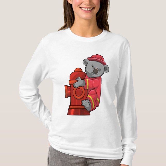 Camiseta Koala como Bombeiro com Hidrante de Fogo (Frente)